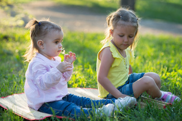 Two girls  in the grass