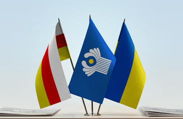 Flags of South Ossetia CIS and Ukraine