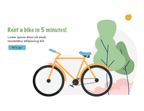 Bike rental. Travel and tourism concept background with bicycle. Web banner for bicycle renting