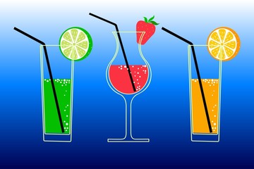Fruit cocktails in glasses on a blue background jpeg