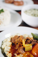 Turkish Food Hunkar Begendi made with Eggplant and Meat.