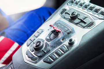 leather black dashboard from a sports car