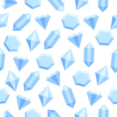 Simple flat blue diamond crystals on white seamless pattern, vector