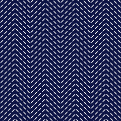 Blue and white quilted fabric herringbone stitches geometric seamless pattern, vector