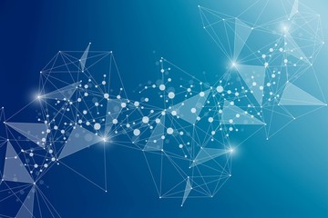 Geometric abstract background with connected line and dots. Structure molecule and communication. Scientific concept for your design. Medical, technology, science background. Vector illustration.