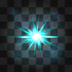 A magical blue star. Shining and flickering light. Isolated vector object.