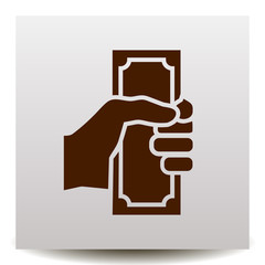 Hand holding money vector icon on a realistic paper background with shadow
