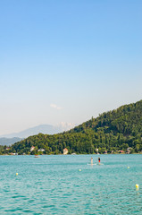 Fototapeta na wymiar Worthersee warmest lake in Austrian alps summer destination and tourist spot