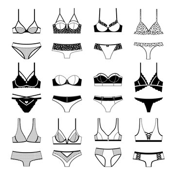 Set of female underwear icons isolated on white.