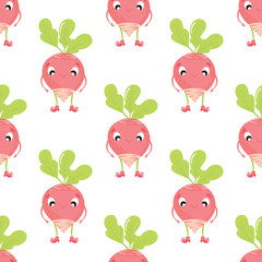 Fototapeta premium Radish in cartoon style isolated on white background. Vector illustration. Seamless pattern