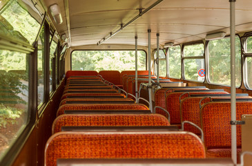 Old time bus cabin with old seats