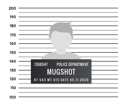 Police mugshot criminal template. Vector silhouette lineup criminal arrest portrait mugshot