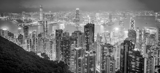 Hongkong from the peak view at night in old tone