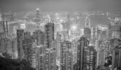 Hongkong from the peak view at night in old tone