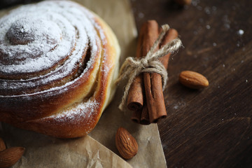 Delicious pastry with cinnamon and fruit