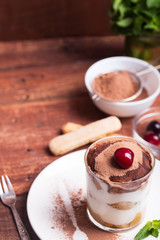 Tiramisu in a glass cup