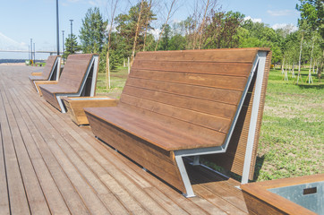 wooden promenade with benches