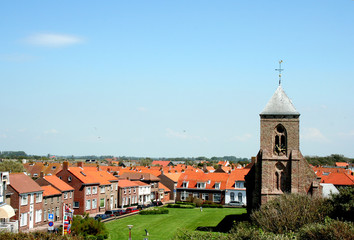 Fototapeta na wymiar Bird view over the village and Exterior of the Catharina church