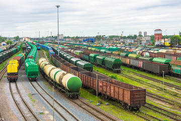 Sorting freight railway station in the city wagons for trains with different cargo.