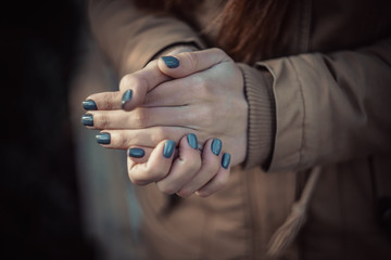 Girls hands in cold