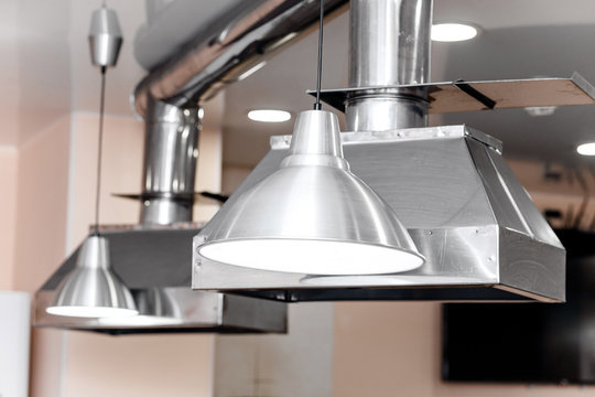 Elegant Stainless Steel Kitchen Extractor Fan In Restaurant Cooking Room