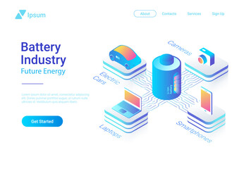 Isometric flat electric car camera Li-ion Battery vector