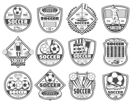 Football or soccer sport heraldic icons