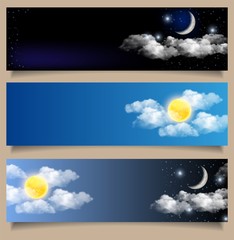 Vector set of day and night horizontal banners