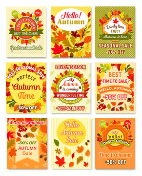 Hello autumn and fall sale retro poster set