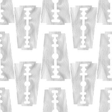 Traditional Double Edge Razor Blade Seamless Pattern. Tool for Haircut and Shave. Stainless Steel Sheving Equipment.
