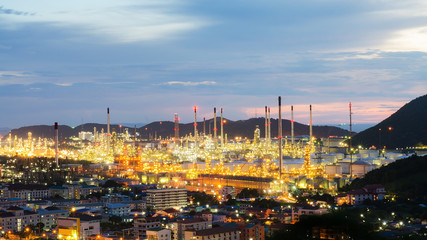 Landscape of oil refinery industry with oil storage tank