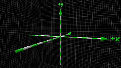 the reference system of the three-dimensional space of the Cartesian axes, on a black background