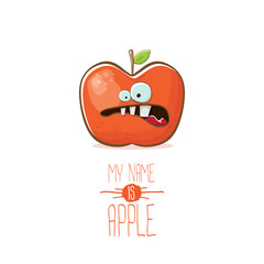 vector funny cartoon cute red apple character isolated on white background. My name is apple vector concept. super funky fruit food character