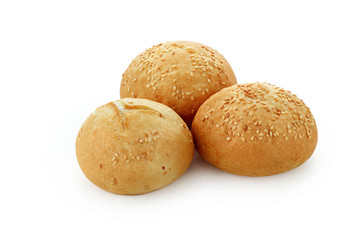 sandwich bun with sesame seeds on white isolated background