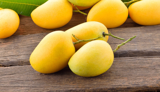 Yellow mango on wooden background