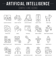 Set Vector Line Icons of Artificial Intelligence.