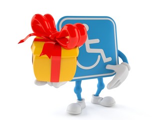 Handicapped character holding gift