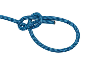 bowline. A knot of blue rope.