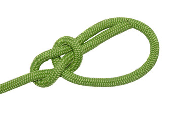 bowline. A knot of green rope.