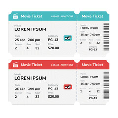 Realistic modern cinema tickets isolated on white background