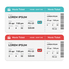 Realistic modern cinema tickets isolated on white background