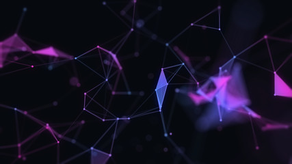 Abstract 3d technology futuristic geometrical and science neon background. Plexus digital wallpaper. Business concept. Medical structure and artificial intelligence. Rendering computer virtual reality