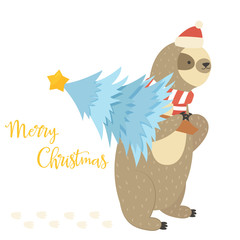 Christmas sloth bearing holiday tree