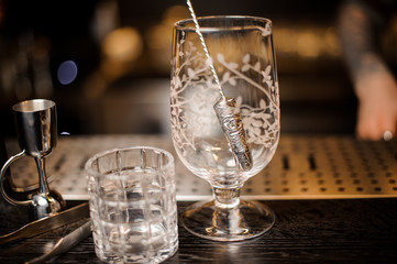 Set of barman essentials on the bar counter