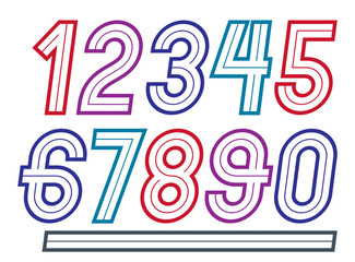 Set of vector bright retro bold numbers from 0 to 9 best for use in logotype design.