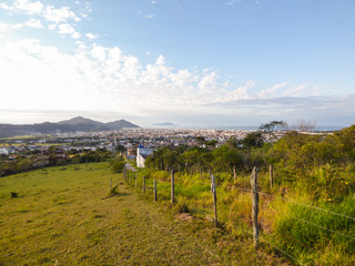 Florianopolis, Brazil - Circa May 2018: A view from above of Ingleses neighborhood, popular tourist...