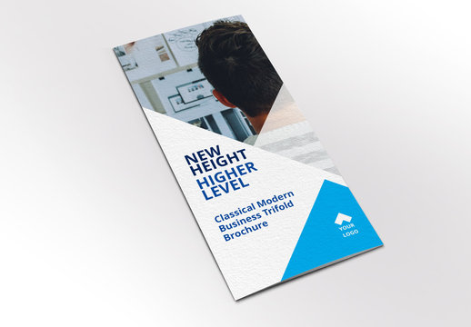 Business Brochure Layout with Blue Geometric Elements