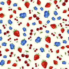 Seamless pattern with strawberry, blueberry and cherry