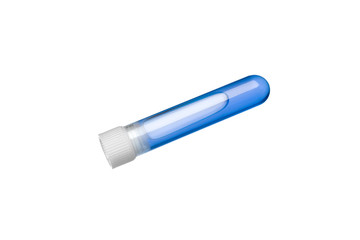 a tube with a stopper and a colored liquid inside isolated on white