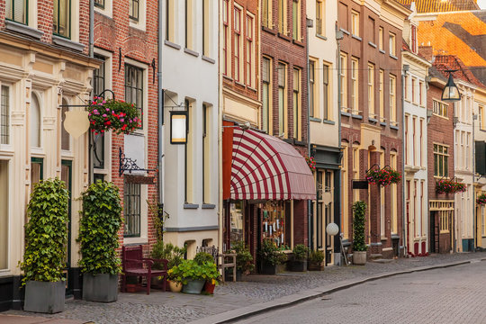 Ancient shopping street in the historical center of the Dutch city of Zutphen